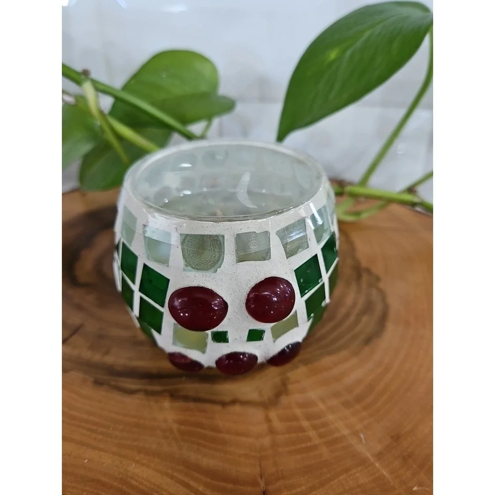 Mosai Green & Red Candle Holders 3